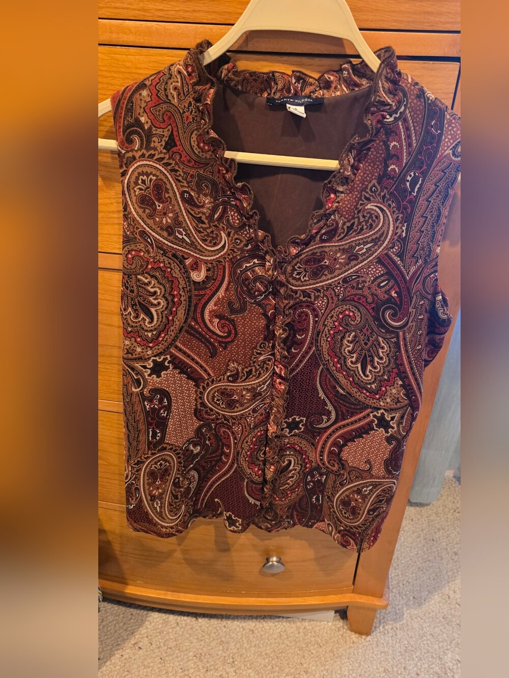 Tommy Hilfiger Women’s Brown Paisley Blouse, S, Like New
